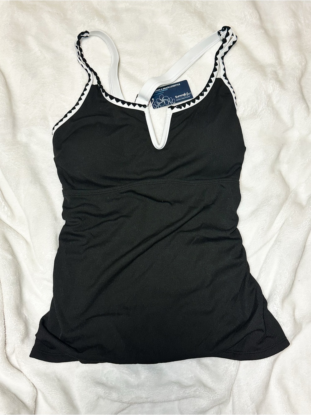 Summer Mae MiYang Black Ribbed Tankini Swimsuit Top NWT Size S